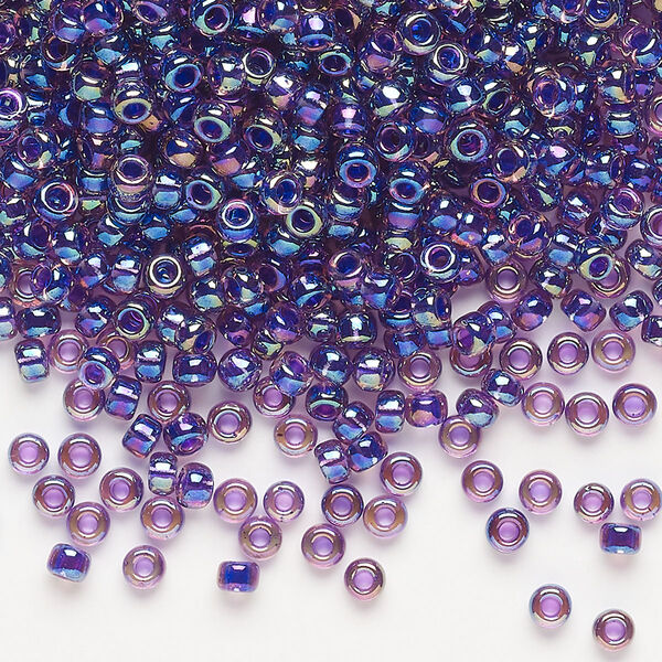 Seed bead, Miyuki, glass, pkg/50g, #8 rocaille, translucent purple-lined rainbow amethyst (RR-356). image number 0
