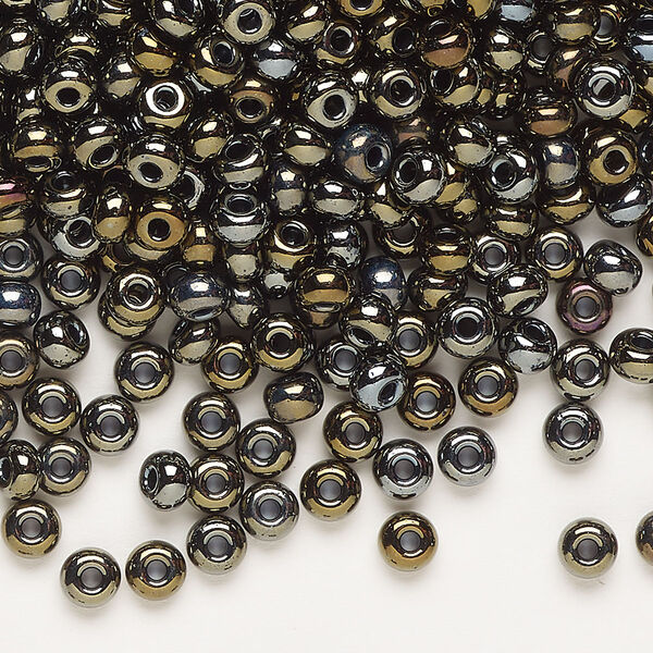 Seed bead, Preciosa Ornela, glass, opaque brown iris black, #6 rocaille. Sold per 50-gram pkg. image number 0