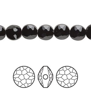 Bead 4pk jet, Crystal Passions® 8mm puffed round 5034