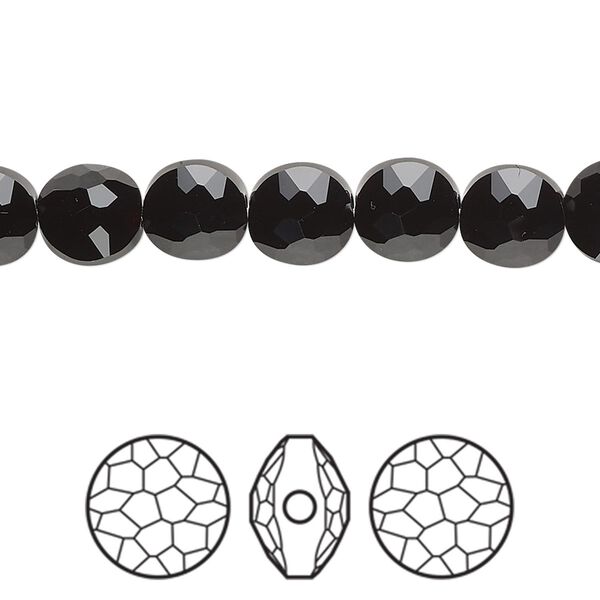 Bead 4pk jet, Crystal Passions® 8mm puffed round 5034 image number 0