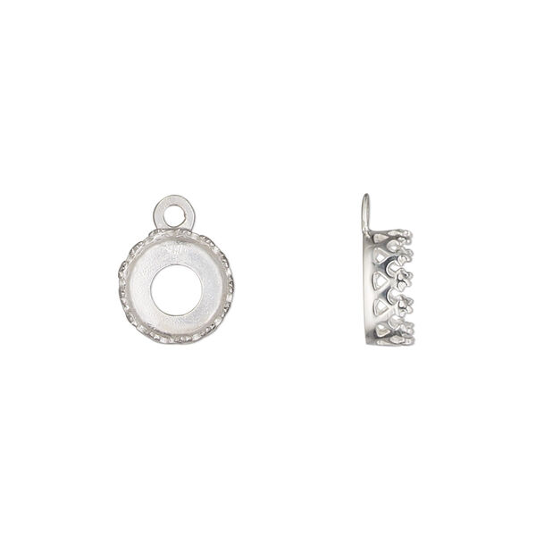 Drop, sterling silver, 9.5mm round with decorative trim and open back with 8mm round cabochon bezel setting. Sold individually. image number 0