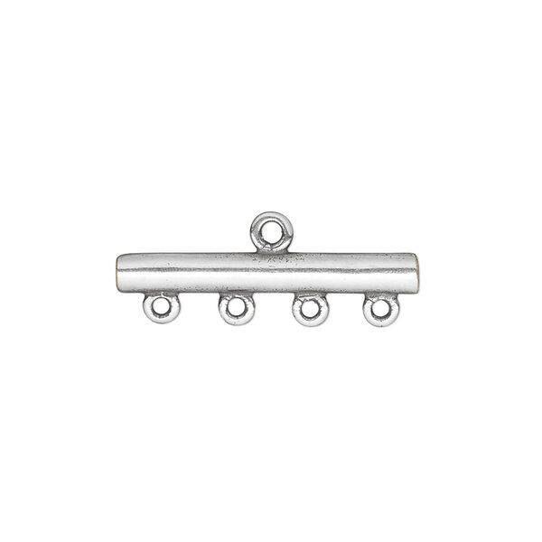 End bar, JBB Findings, antique silver-plated brass, 25x3mm single-sided bar with 4 bottom loops. Sold per pkg of 2. image number 0
