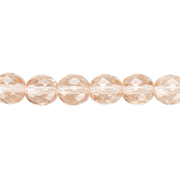Bead, Czech fire-polished glass, light rose, 8mm faceted round. Sold per pkg of 600 (1/2 mass). image number 0