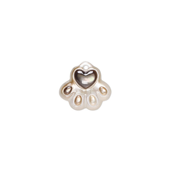 Drop, black lip shell (natural), 13x12mm hand-cut single-sided paw with heart, Mohs hardness 3-1/2. Sold individually. image number 0