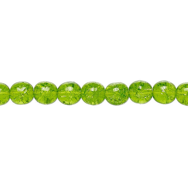 Bead, Czech crackle glass druk, green, 6mm round. Sold per 15-1/2" to 16" strand, approximately 65 beads. image number 0