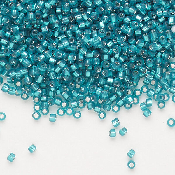 Seed bead, Dyna-Mites™, glass, pkg/1/2kg, #11 round, translucent silver-lined matte teal blue, (81MA:SR 11/0 SR). image number 0