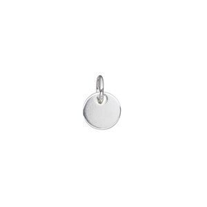 Drop, sterling silver, 8mm flat round with jump ring. Sold per pkg of 2.