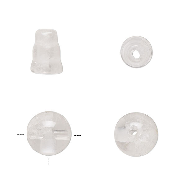 Bead, quartz crystal (natural), 9x7mm cone and 10mm T-drilled round, C grade, Mohs hardness 7. Sold per pkg of (2) 2-piece sets. image number 0