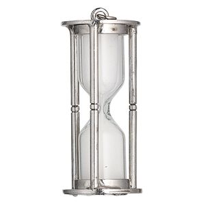 Focal, Charmed, sand / glass / antique silver-finished steel / "pewter" (zinc based alloy), clear and white, 51x23mm hourglass. Sold individually.