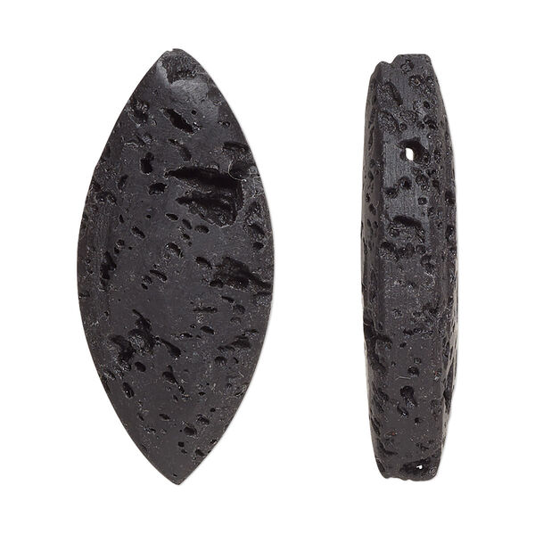 Focal, lava rock (waxed), black, 36.5x16mm marquise, B grade, Mohs hardness 3 to 3-1/2. Sold per pkg of 2. image number 0