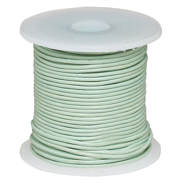 Cord, leather (dyed), sky blue, 0.5-0.8mm round. Sold per 25-yard spool. image number 0