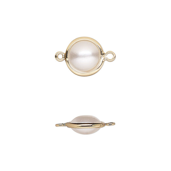 Link, acrylic pearl and gold-finished brass, cream, 10mm double-sided round. Sold per pkg of 10. image number 0