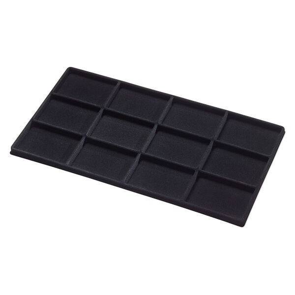 Tray insert, flocked velveteen, black, 14 x 7-3/4 x 1/2 inch rectangle with (12) 3-1/4 x 2-1/4 inch compartments. Sold per pkg of 2. image number 0