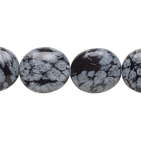 Snowflake obsidian 1pkg1, flat oval bead natural 15.5-16 inch 16x14mm image number 0