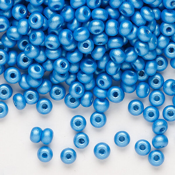 Seed bead, Preciosa Ornela Czech glass, pkg/50g, #6 rocaille, opaque PermaLux dyed sky blue chalkwhite, (22019). image number 0