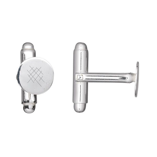 Cuff link, sterling silver, 20x17.5mm with 10mm flat round pad. Sold per pair. image number 0