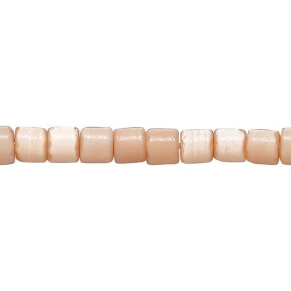 Bead, cat's eye glass (fiber optic glass), peach, 5x4mm-6mm round tube. Sold per 14-inch strand, approximately 75 beads. image number 0