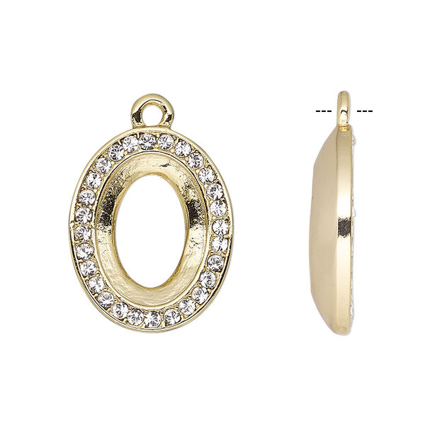 Drop, Almost Instant Jewelry®, crystals and gold-plated "pewter" (zinc-based alloy), crystal clear, 19.5x15.5mm oval with 14x10mm oval setting. Sold individually. image number 0