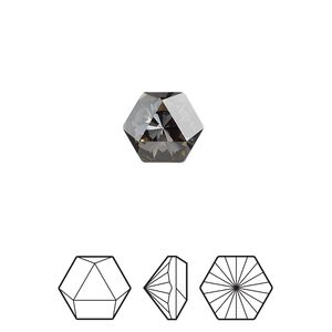 Fancy stone 2pk crystal silver night foil back, Crystal Passions® 10.8x9.4mm prismatic hexagon 4699