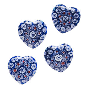 Bead, millefiori glass, translucent multicolored, 18-20mm half-drilled puffed heart with flower design. Sold per pkg of 4.