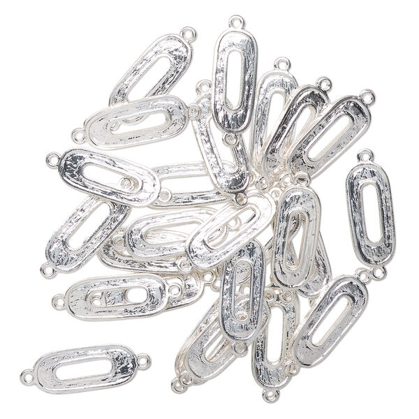 Link, silver-finished brass, 24x10mm twisted open oval. Sold per pkg of 25. image number 0
