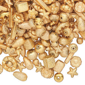 Bead mix, acrylic, gold, 6x6mm-14x5mm mixed stardust shape. Sold per 100-gram pkg, approximately 300-400 beads.