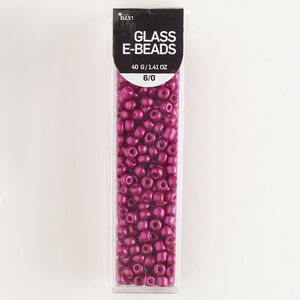 Seed bead, glass, pkg/40g, #6 round, opaque magenta.