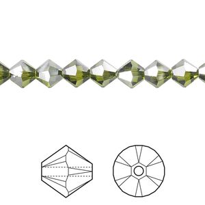 Bead 24pk olivine satin, Crystal Passions® 6mm bicone 5328