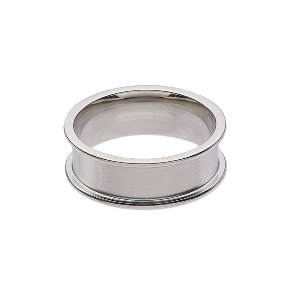 Ring, stainless steel, 8mm wide band with 5.9mm wide channel, size 10. Sold individually. image number 0
