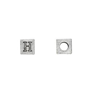 Bead, antiqued pewter (tin-based alloy), 7mm cube with Greek letter, ETA. Sold per pkg of 4.