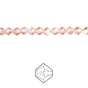 Bead 48pk rose peach AB, Preciosa Czech crystal 4mm bicone