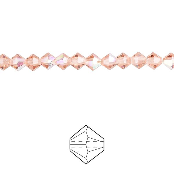 Bead 48pk rose peach AB, Preciosa Czech crystal 4mm bicone image number 0
