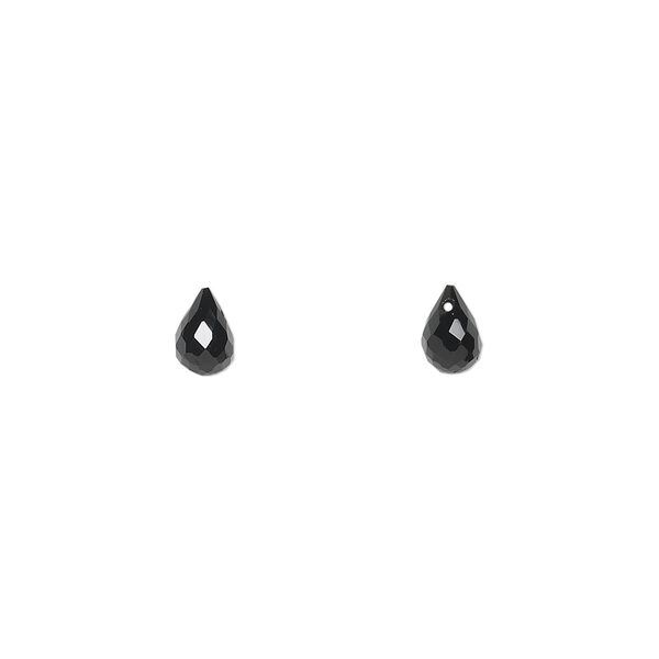 Bead, black spinel (natural), 6x4mm hand-cut top-drilled faceted briolette, B grade, Mohs hardness 8. Sold per pkg of 2. image number 0
