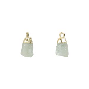 Aquamarine / sterling silver 1pkg1, hand-cut electro-coated nugget drop gold-plated 8x5mm-9x7mm