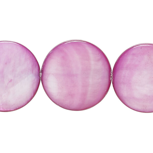 Mother-of-pearl shell 1pkg1, puffed flat round bead 15 inch purple 19-20mm image number 0