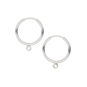 Earring hoop 1pkg2 sterling silver, 14mm round / endless loop / bottom loop, 21 gauge 1 pair