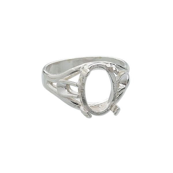 Ring, sterling silver, branch-style band with 14x10mm 4-prong oval setting, size 11. Sold individually. image number 0