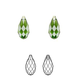 Briolette 24pk fern green, Crystal Passions® 13x6.5mm pendant drop 6010