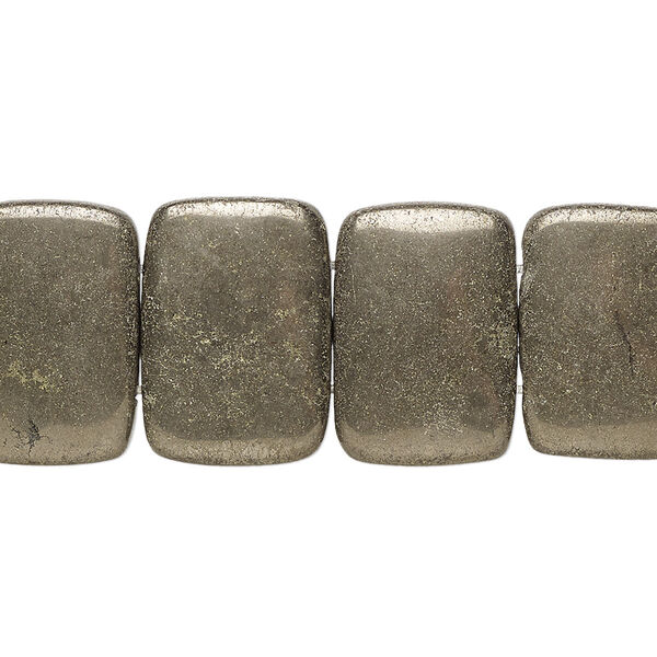 Bead, pyrite (stabilized), 18x13mm double-drilled rectangle with 0.5-1.5mm holes, B grade, Mohs hardness 6. Sold per 8-inch strand, approximately 15 beads. image number 0