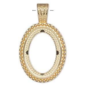 Pendant, gold-plated "pewter" (zinc-based alloy), 49x29.5mm oval with rope design and 30x22mm oval setting. Sold per pkg of 2.