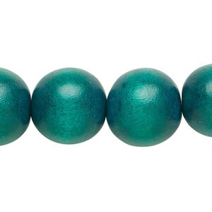 Bead, Taiwanese cheesewood (dyed / waxed), dark green, 15-16mm round. Sold per 15-1/2" to 16" strand.