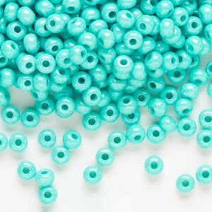 Seed bead, Preciosa Ornela Czech glass, pkg/50g, #6 rocaille, opaque terra dyed sea green luster chalkwhite, (16358).