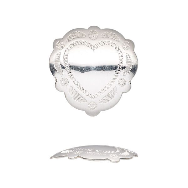 Component, sterling silver, 21mm single-sided fancy heart Concho. Sold individually. image number 0