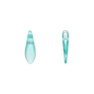Bead, Czech pressed glass, transparent light aqua blue, 16x5mm top-drilled dagger with 2 holes. Sold per pkg of 20.