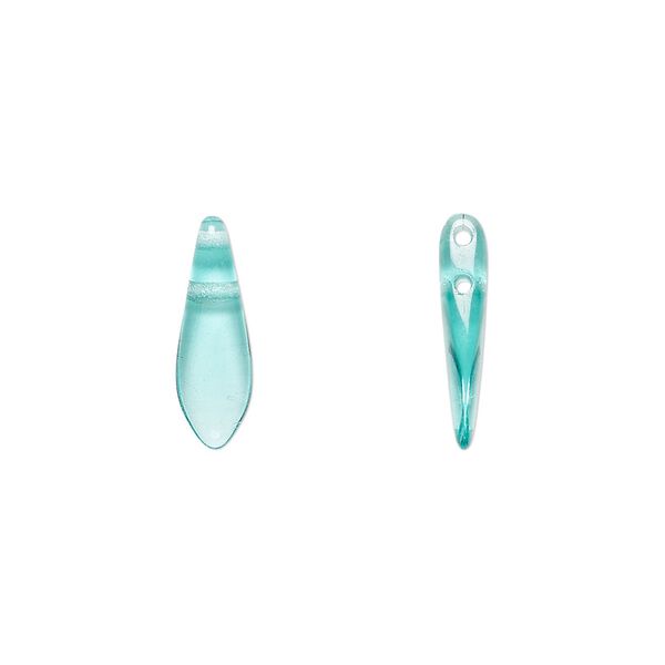 Bead, Czech pressed glass, transparent light aqua blue, 16x5mm top-drilled dagger with 2 holes. Sold per pkg of 20. image number 0