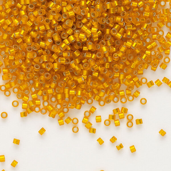 Seed bead, Delica®, glass, pkg/7.5g, #11 round, translucent semi-matte silver-lined orange (DB-0681). image number 0