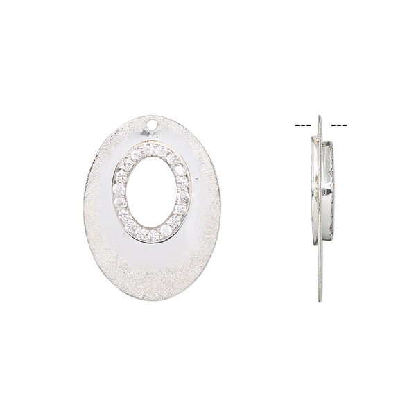 Drop, cubic zirconia and sterling silver, clear, 20x14.5mm single-sided stardust oval go-go. Sold individually. image number 0