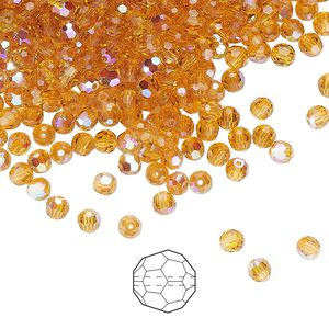 Bead 144pk topaz AB, Preciosa Czech crystal 3mm round