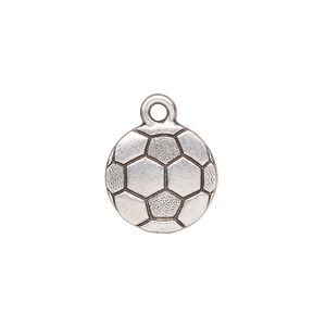 Charm, TierraCast®, antique silver-plated pewter (tin-based alloy), 15mm double-sided textured soccer ball. Sold per pkg of 20.