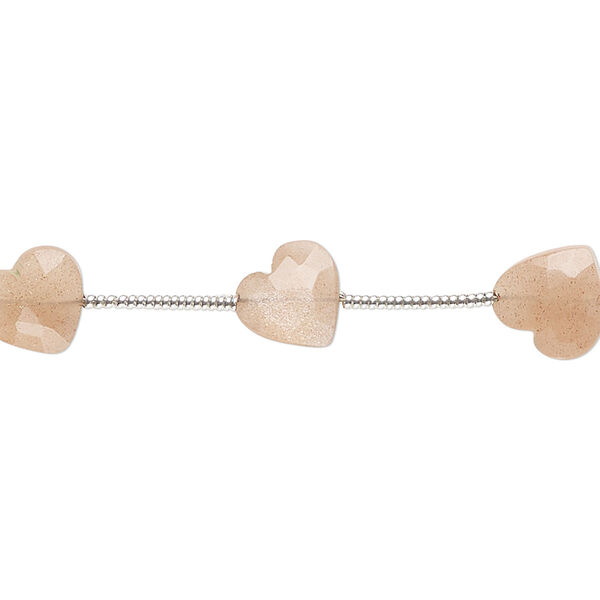 Peach moonstone 1pkg10, hand-cut diagonally-drilled faceted puffed heart bead natural B grade, 8x8mm image number 0